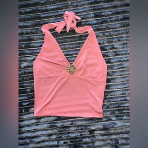 Chic Pink Halter Camisole with Jewel Accent